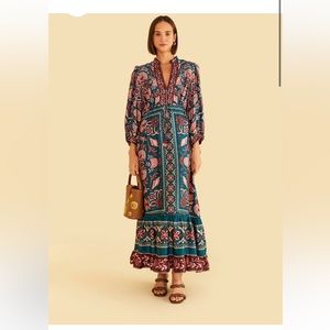 FARM Rio Teal Seashell Tapestry Maxi Dress